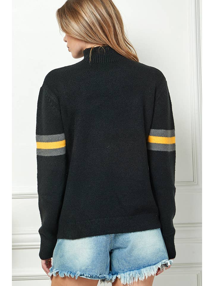 Cezele - Wholesale Knit Sweater - Women's - Mock Neck Striped Contrast Sweater18