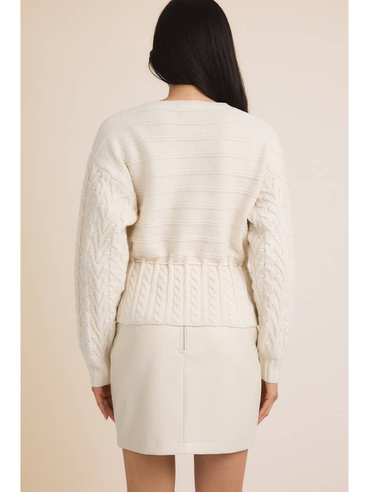 White FRONT TIES LONG SLEEVE OPEN KNIT SWEATER CARDIGAN for wholesale on Faire