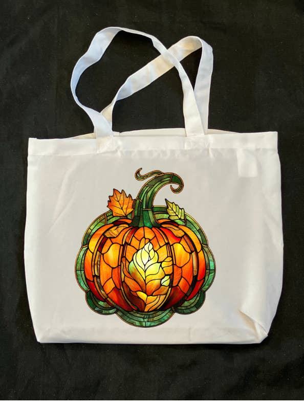 Borsa di Halloween con cornice di foglie e zucca spettrale per la vendita all'ingrosso da parte di thegloomycottage