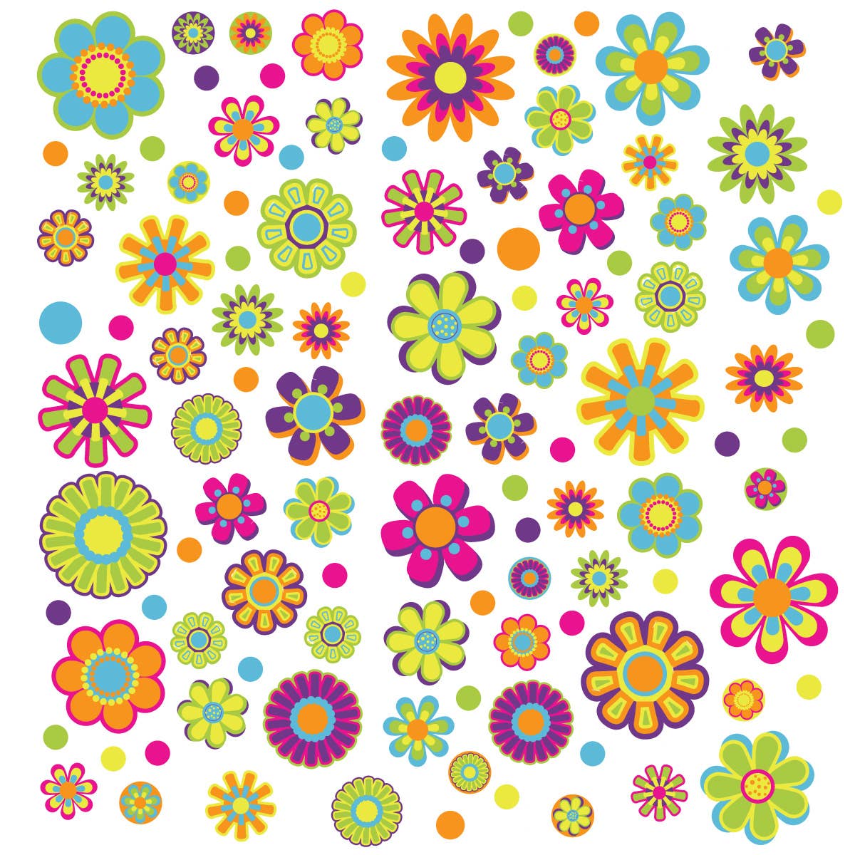 RetroPlanet - Wholesale Wall Decal/Stickers - Mod Flowers 60s Color Palette Decals Medium Set of 1081