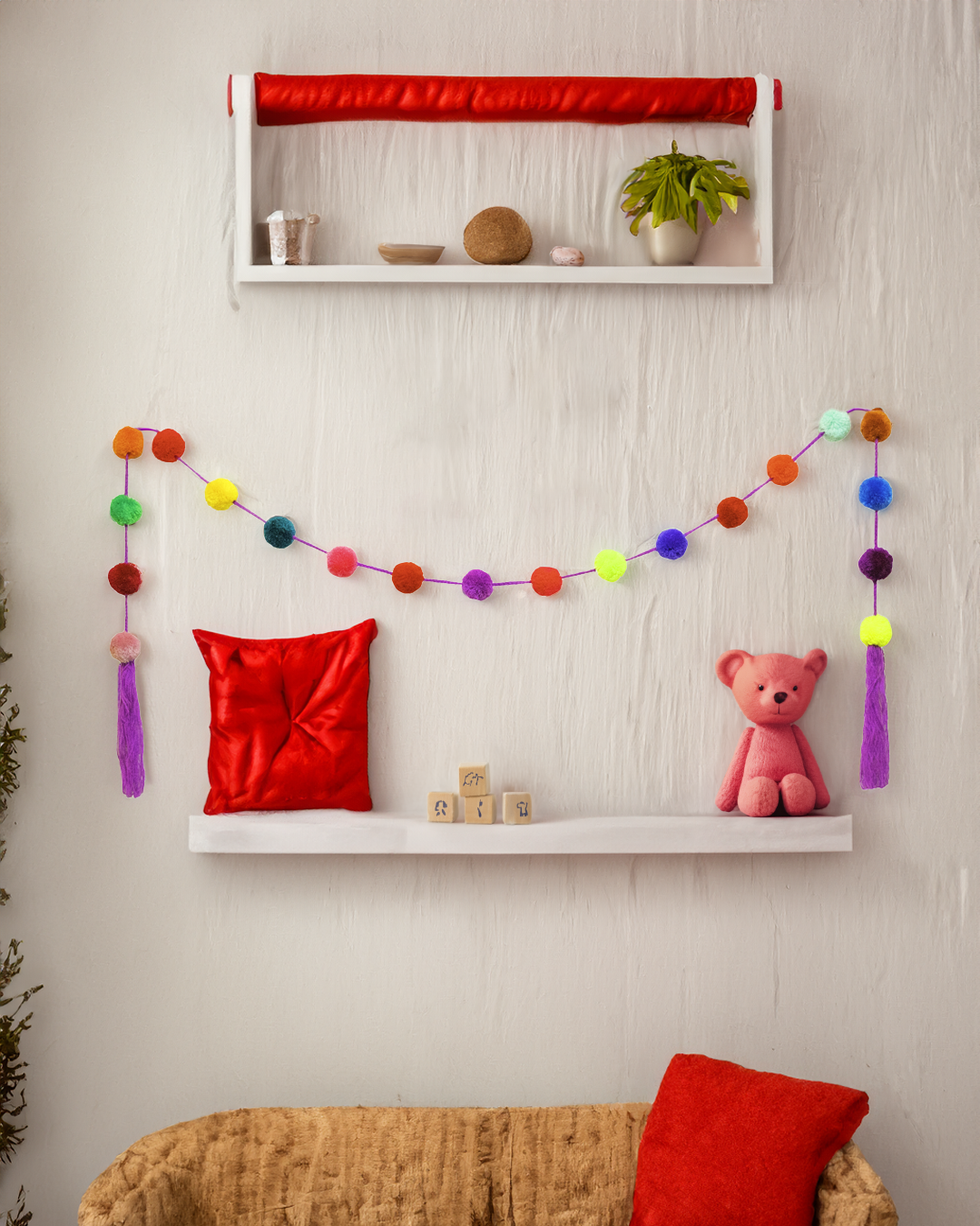 Lumily – Großhandel Wimpel/Girlande – Hängende Girlande Dekor Boho Mehrfarbiger Pom Pom Streifen - Mexiko1