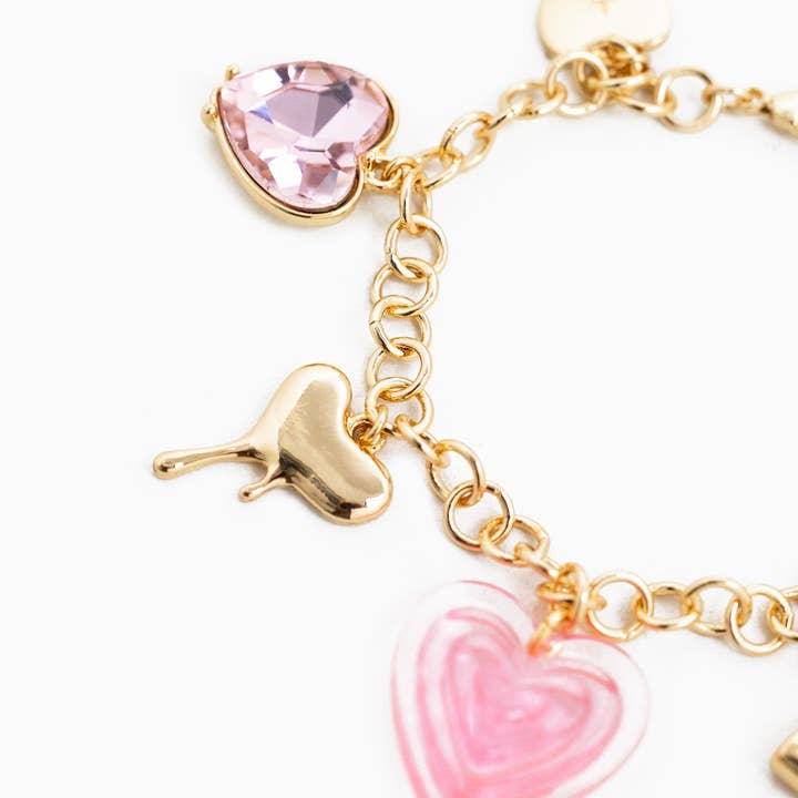Sessori - Wholesale Charm/Dangle Bracelet - Y2K Pink Heart and Bow Charm Bracelet