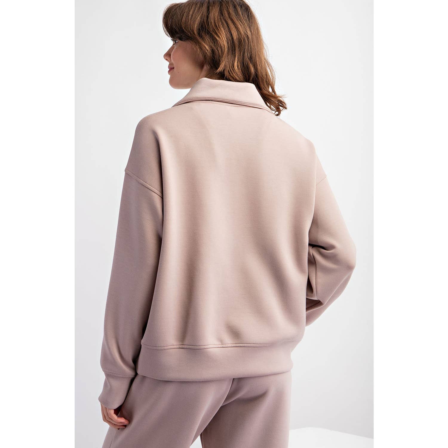Rae Mode - Vendita all'ingrosso Felpa - Donna - PULLOVER CON COLLO A IMBUTO E ZIP A QUARTO IN MODAL SCUBA64