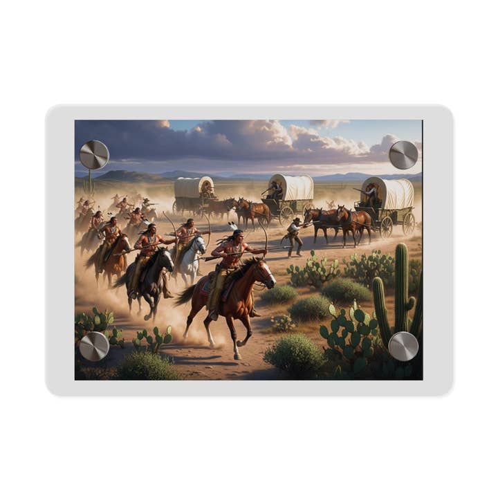 Acrylic Wall Art Panel - Apache Indians attacking a wagon train for wholesale by MIP