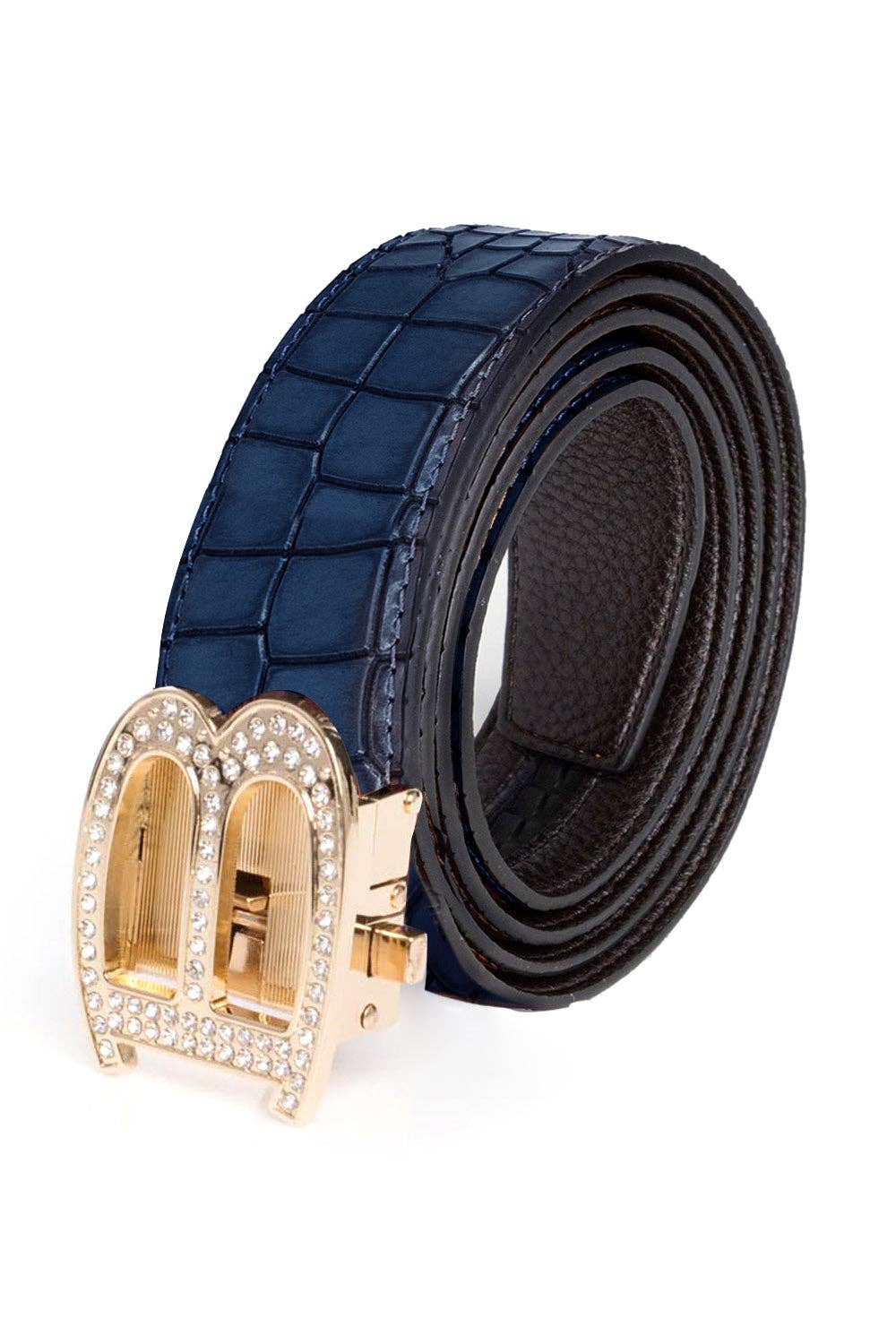 BARABAS – wholesale Belt – Men's – Men's Rhinestone B Letter Buckle Leather Belt BK81019