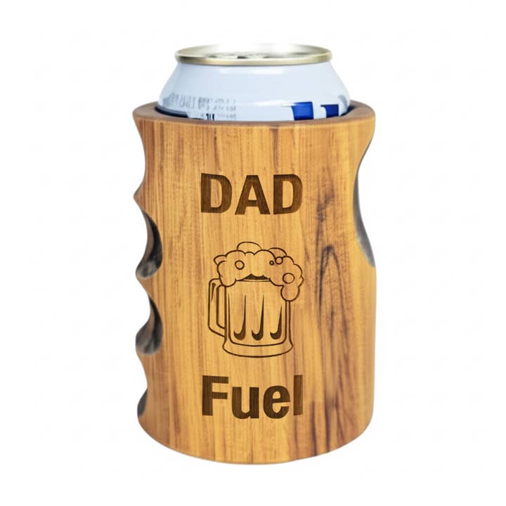 Beer Koozie - Hand Carved Wood - Dad Fuel Engraved for wholesale by Beer Drinking Accessories