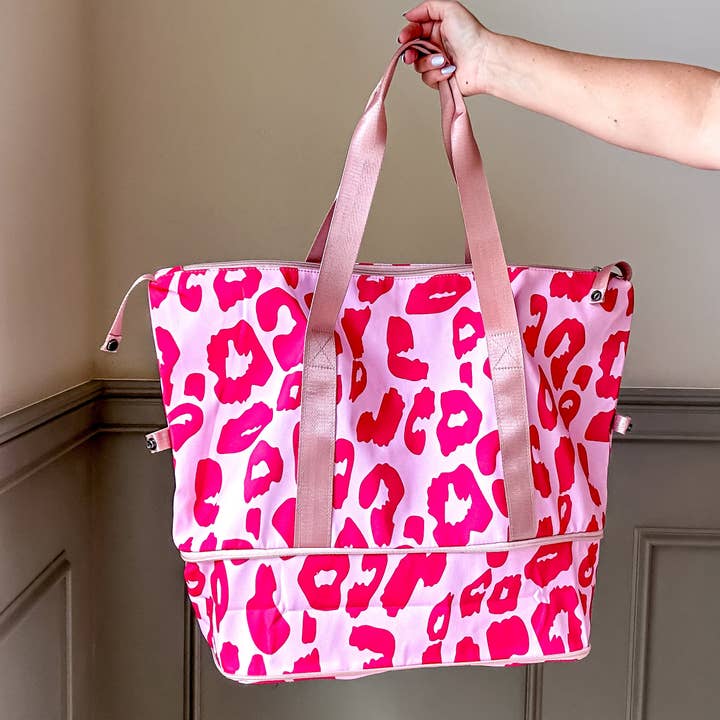Sunrise Collective - Wholesale Weekender Bag - Women's - Expanding Wet Dry Travel Duffle In Pink or Black Animal Print