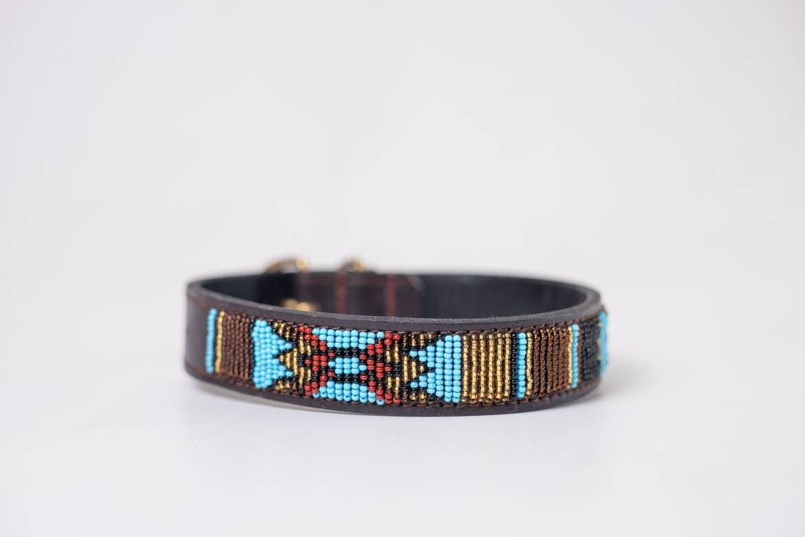 MAASAI CHIEF - Wholesale Pet Collar - Dog - Aztec Blue : Handmade Beaded Maasai Collar, African Dog Collar2