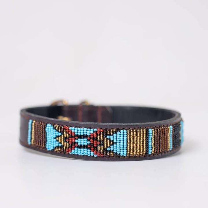 MAASAI CHIEF - Wholesale Pet Collar - Dog - Aztec Blue : Handmade Beaded Maasai Collar, African Dog Collar2