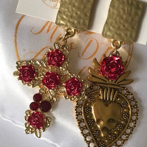 Miss DJ Angel - Wholesale Dangle earrings - Ex-voto earrings, sacred heart earrings, cross and sacred heart charm, ex-voto pendant, religious ceremony gift3