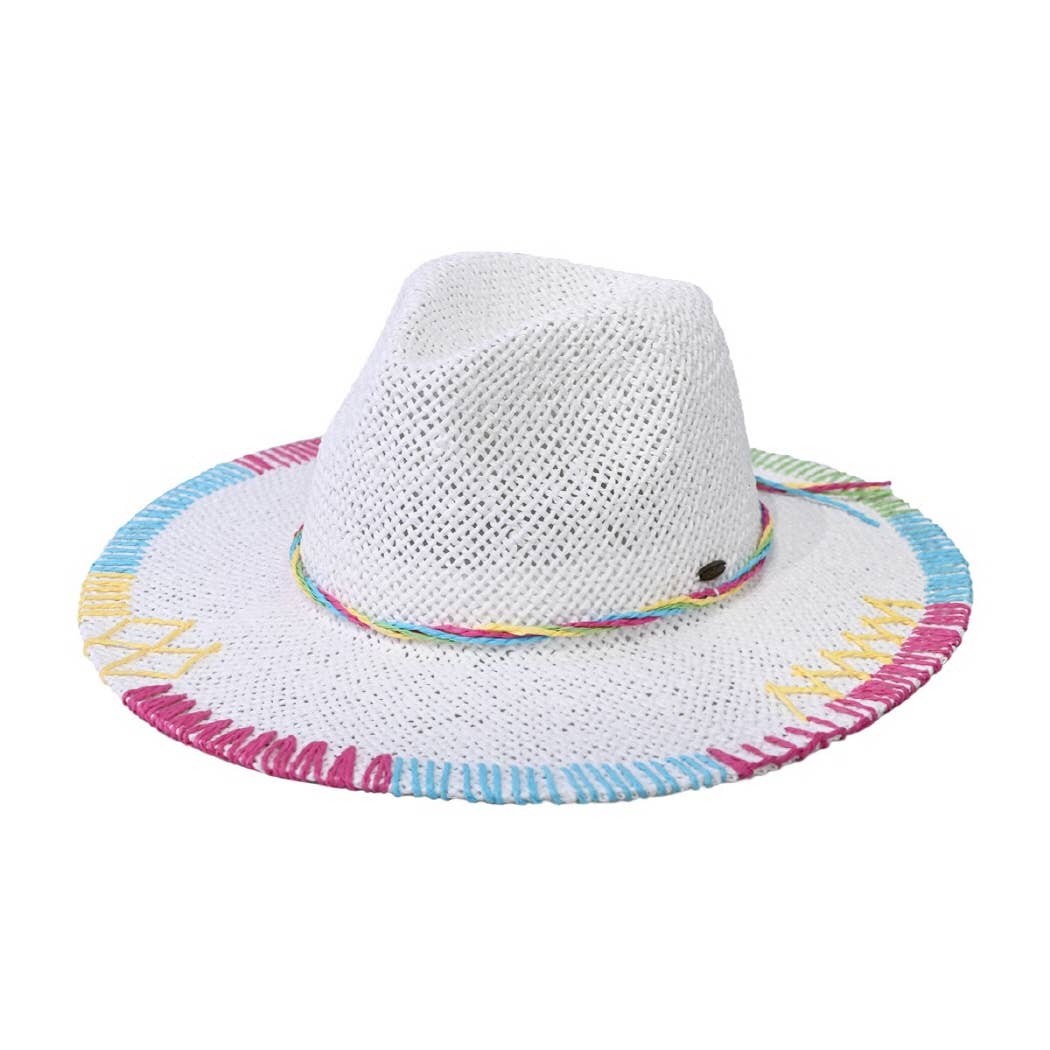 Fashion City - Wholesale Straw Hat - Women's - Multi-Colored Stitched Brim Panama Hat11