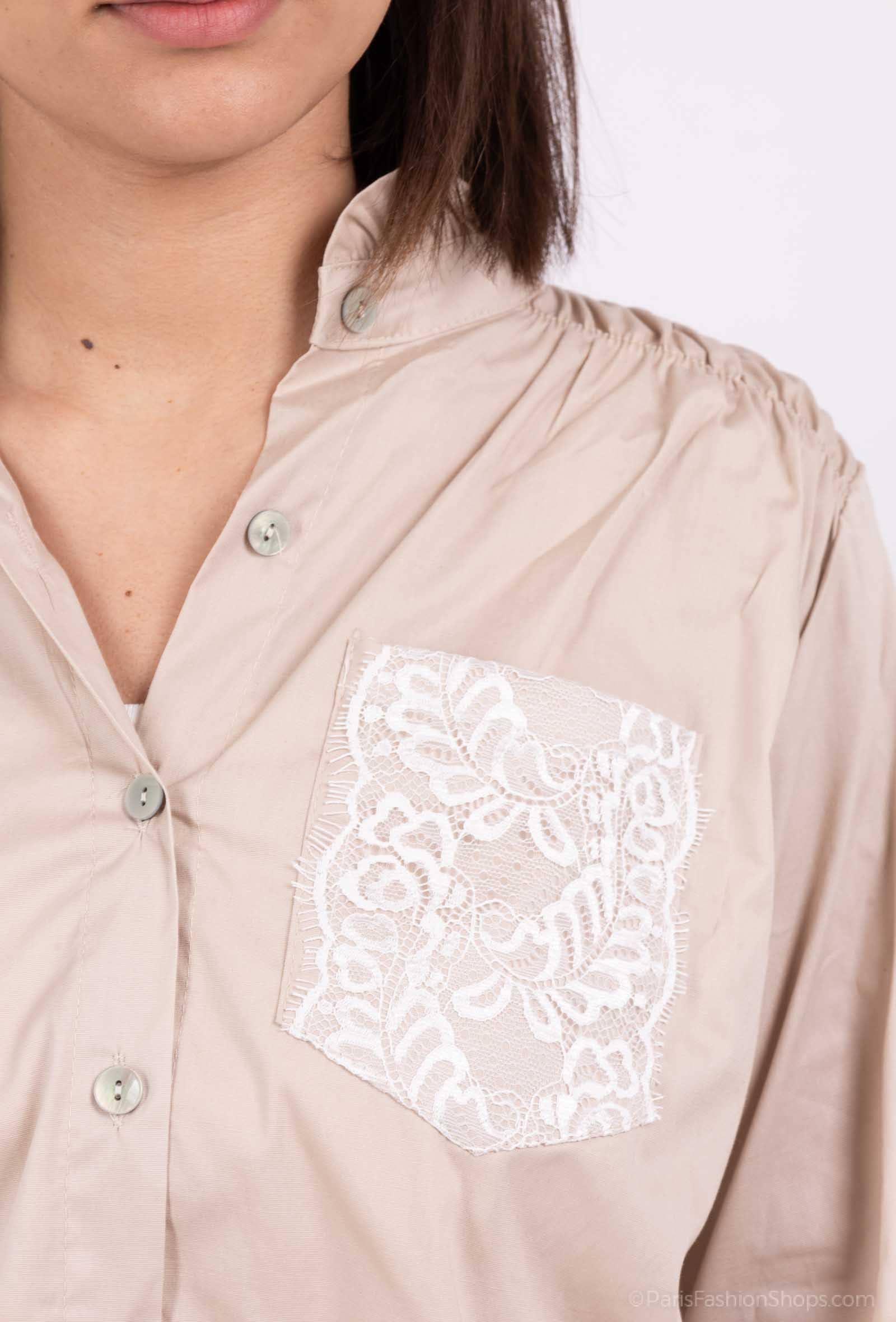 Pépouz' Paris - Vente Chemise à col boutonné – femme - Chemise col mao avec dentelle PC251814