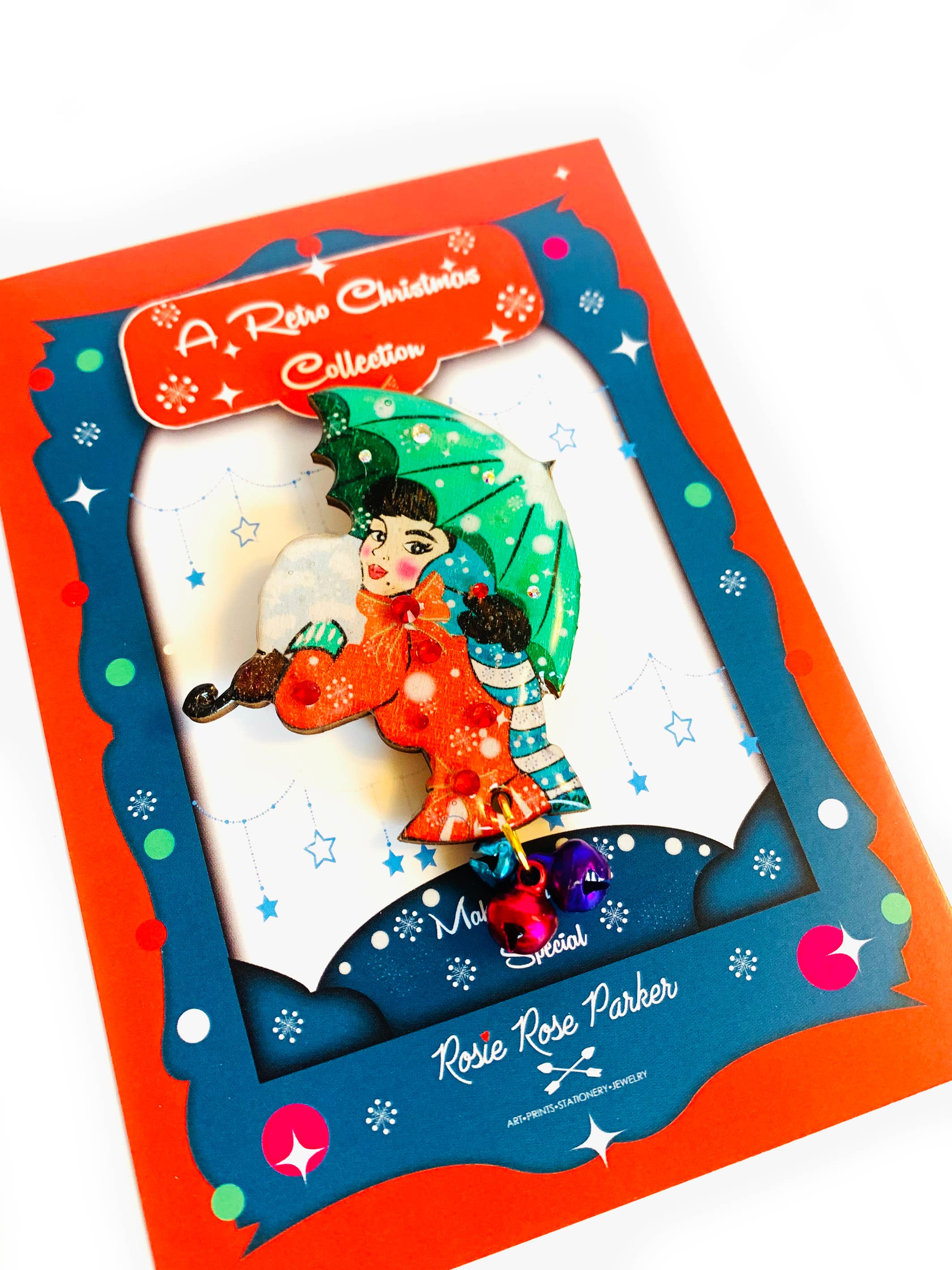 Rosie Rose Parker - Wholesale Brooch - Winter umbrella Christmas brooch Christmas jewellery festive10