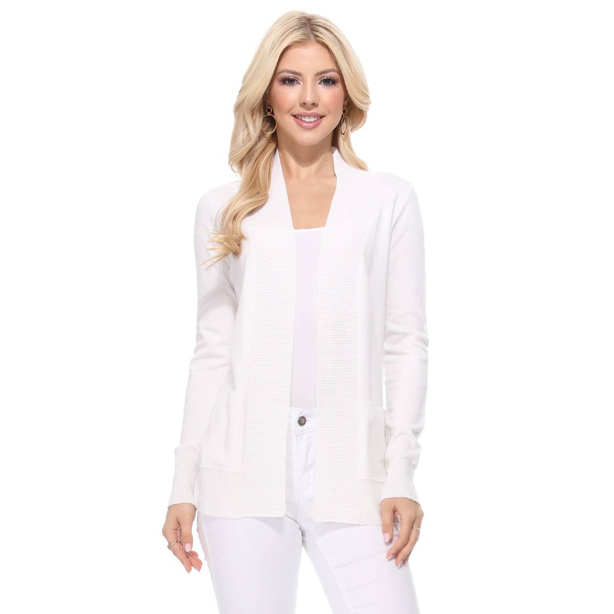 Mak - Wholesale Cardigan - Women's - Long Sleeve Open Front Knit Shrug w/ Pocket Cardigan MK8558Y21