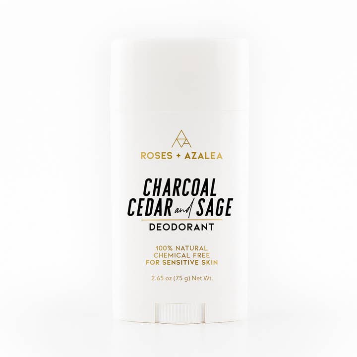 Deodorant Stick Charcoal, Cedar and Sage (Baking Soda Free) for wholesale by Roses and Azalea