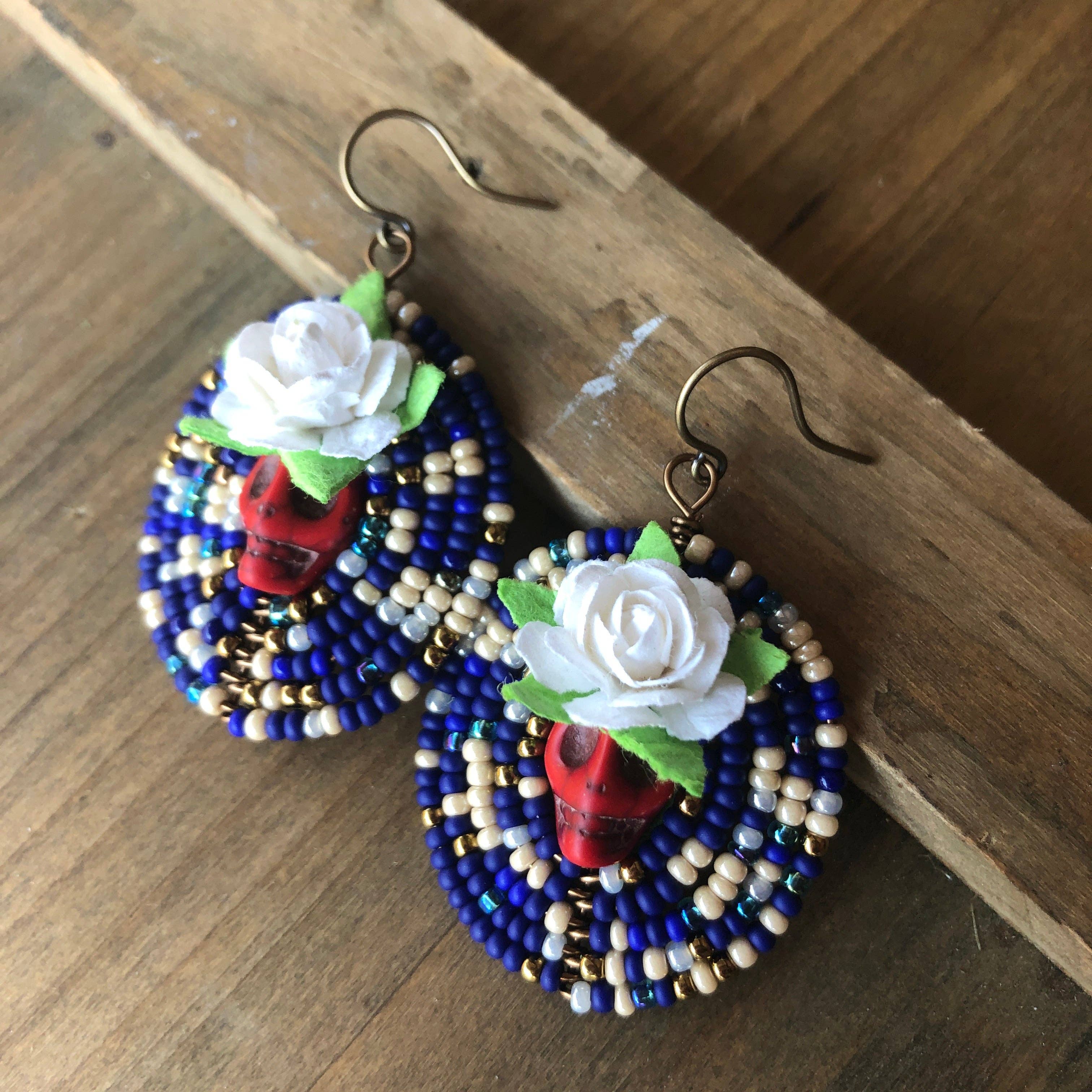 MorninGloria's - Wholesale Dangle Earrings - Large Dia De Los Muertos Beaded Earrings5