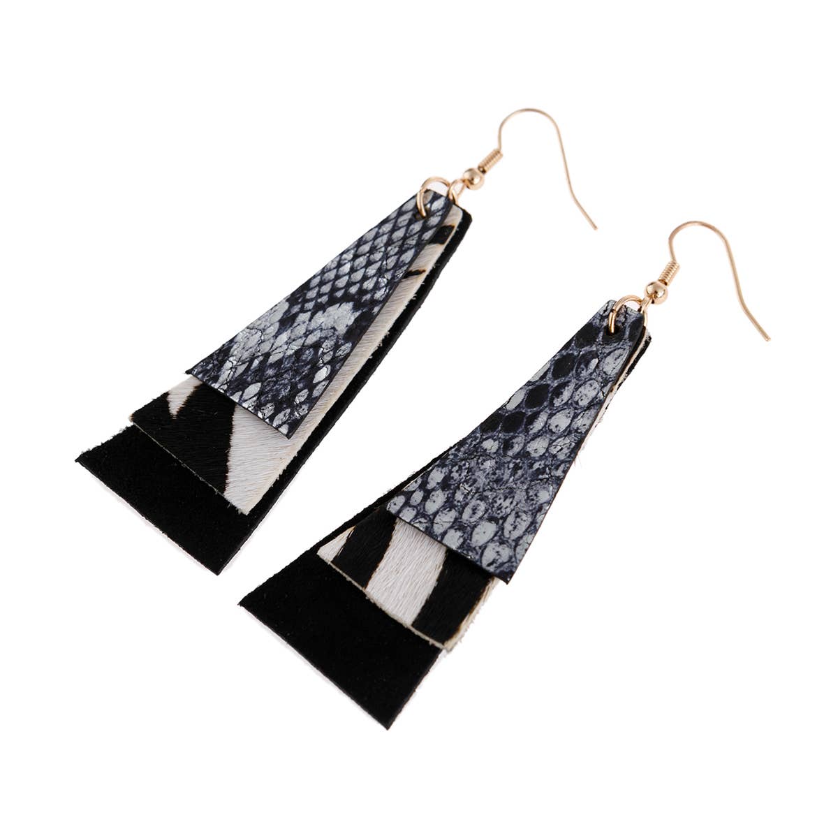MYS Wholesale Inc - Wholesale Dangle Earrings - Animal Print Layered Leather Trapezoid Hook Earrings10
