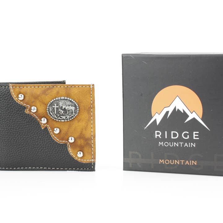 Bifold Wallet with Cowboy Cross Concho VL871 for wholesale by Leather Impressions Inc