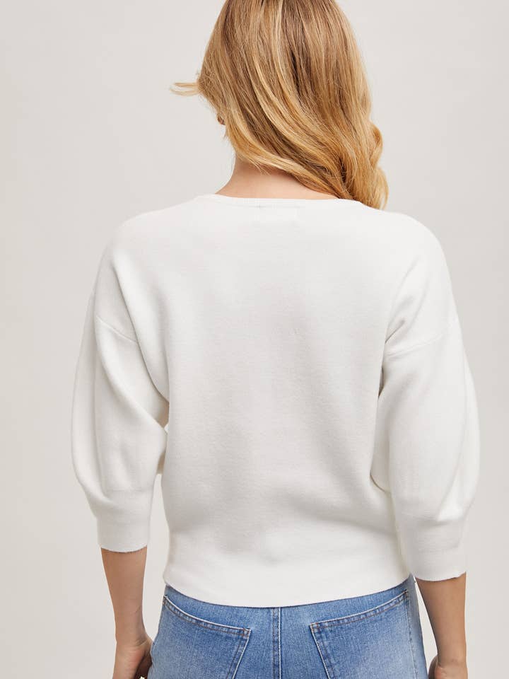 Bluivy - Wholesale Knit Sweater - Women's - PUFFED 3/4 SLEEVED KNIT SWEATER TOP14