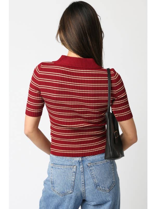 Olivaceous - Wholesale Button Down Shirt - Women's - Ina Stripe Top6