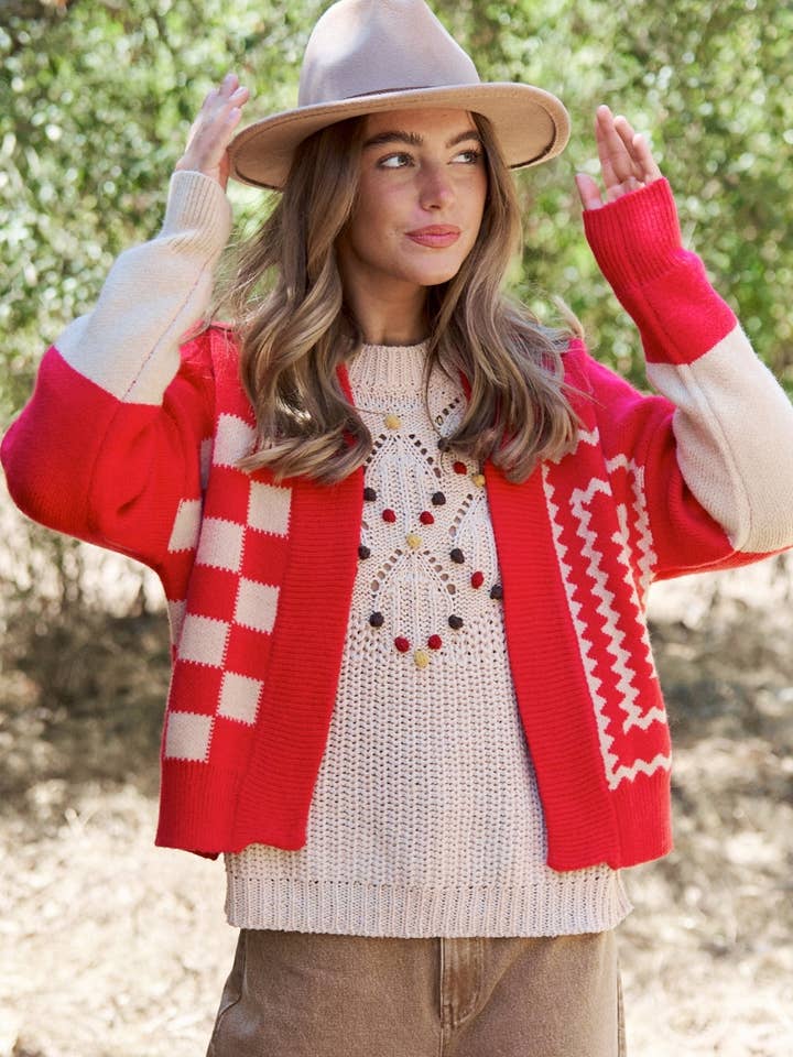 Cardigã Monocromático de Múltiplos Padrões por atacado de J.NNA