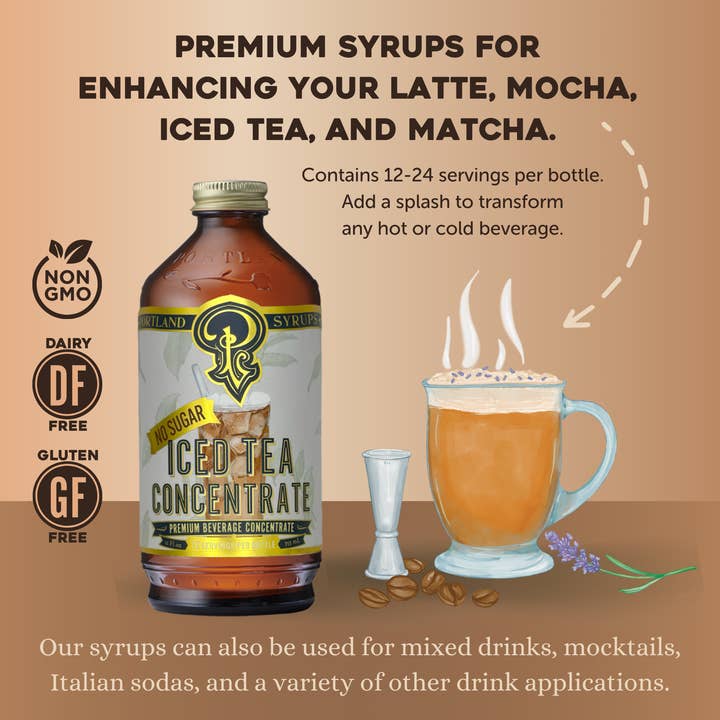 Portland Syrups - Wholesale Drink Mix - Unsweetened Iced Tea Concentrate 12oz - beverage mixer