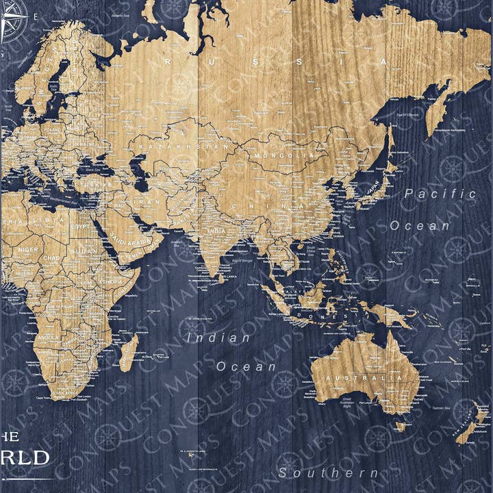 Conquest Maps - Wholesale Map - Push Pin World Map Pin Board - Deep-Sea Drift - Pins Included!26