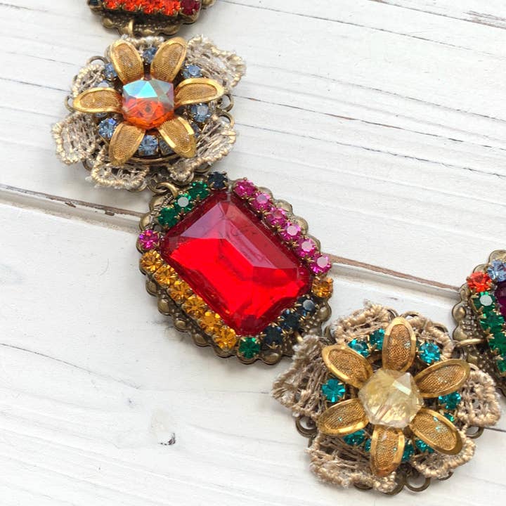 Lenora Dame - Wholesale Bib Necklace - Jewel Tone Rhinestone Bib Necklace