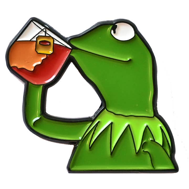 Kerm Sipping Tea Meme Soft Enamel Pin for wholesale by Sammy Gorin LLC