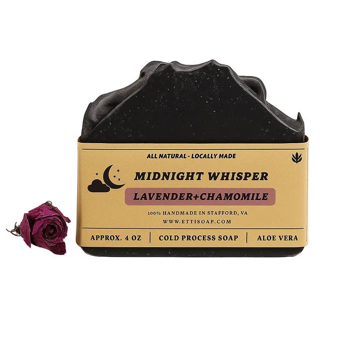 Midnight Whisper Aloe Vera Soap | Handcrafted Charcoal Lavender Soap | Natural Black Soap for wholesale by Etti Soap LLC