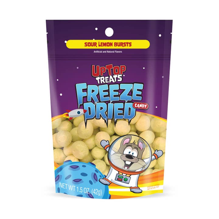 UpTop Treats, Freeze Dried Sour Lemon Bursts, 1.5oz 12ct for wholesale by Grandpa Joe's Candy Shop