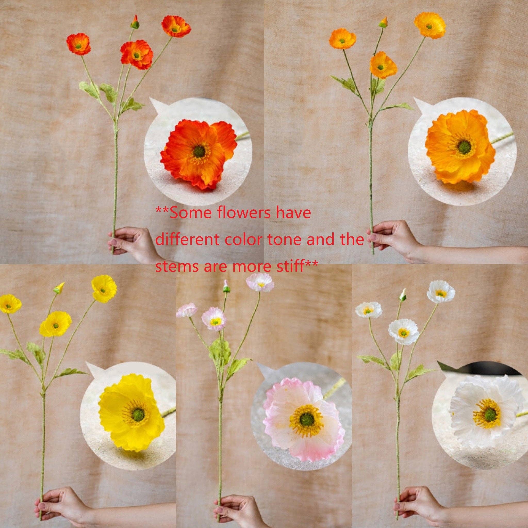 Rustic Reach - Wholesale Artificial Flowers - Silk Common Poppy Flower Stem 22" Tall6