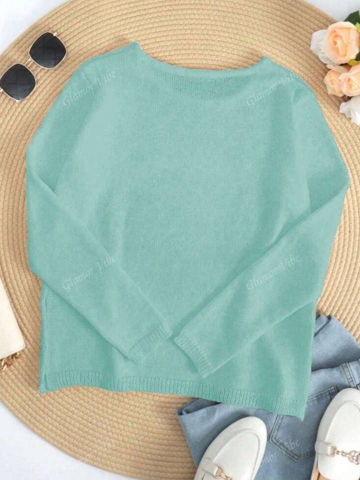 Rosa Clothing - Wholesale Knit Top - Women's - "BEACH" Round Neck Cutout Knitted Top