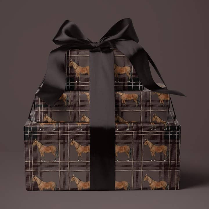 Papier cadeau à carreaux marron pour cheval pour la vente par SB Paperie