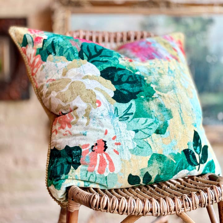 Velvet Brights Floral Pillow w/ Pompom for wholesale by Patina Vie