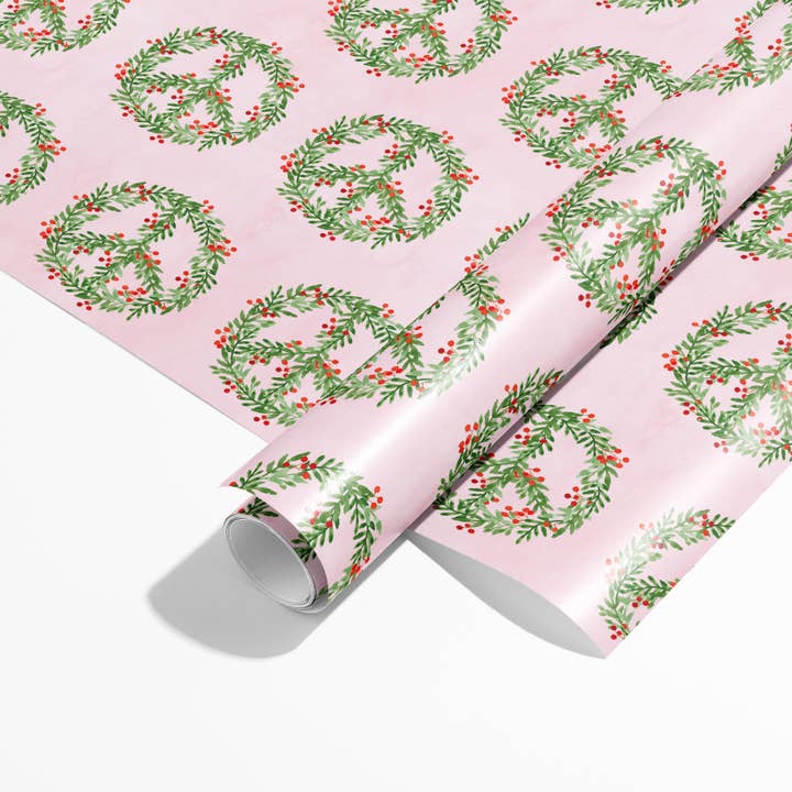 Gert & Co - Wholesale Wrapping paper roll - Pink Christmas Peace Sign Gift Wrap | Holiday Gift Wrap3