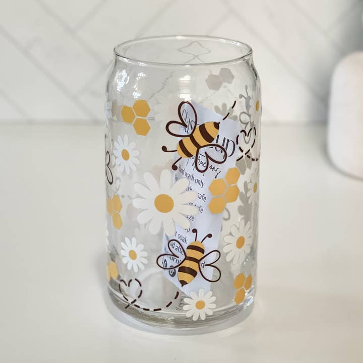 Daisy Bee Glass Can for wholesale by Luxurnia