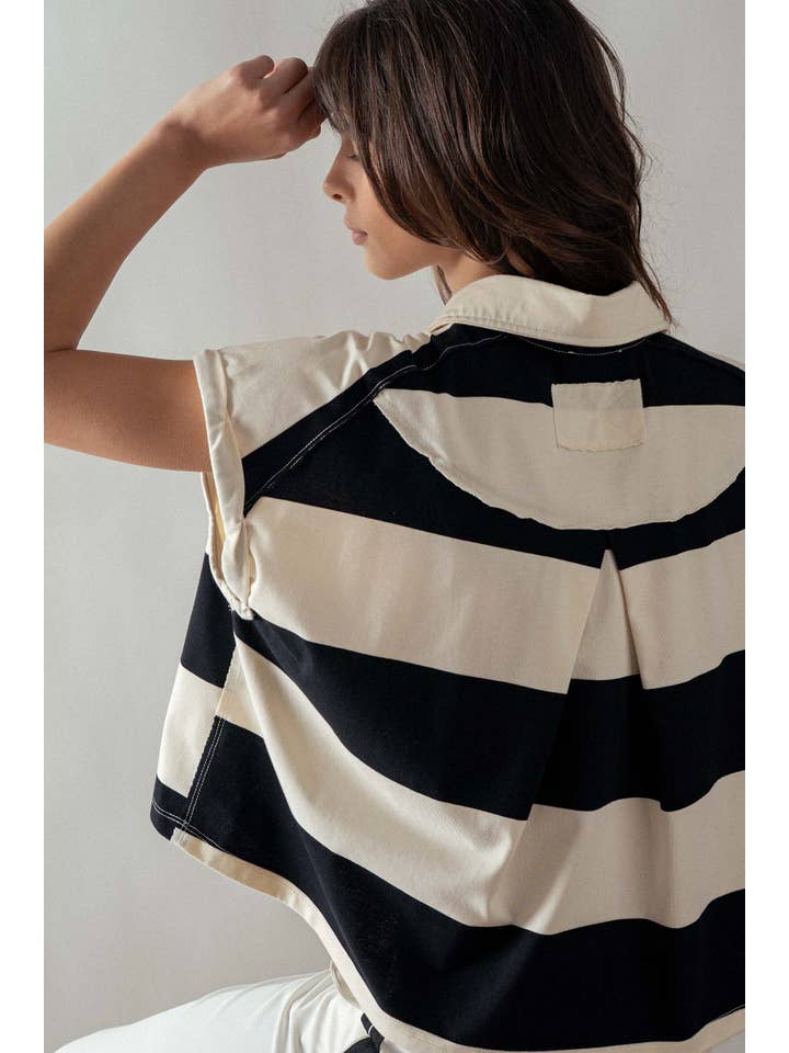 Urban Daizy - Wholesale Polo - Women's - Bold Striped Dolman Sleeve Polo Shirt