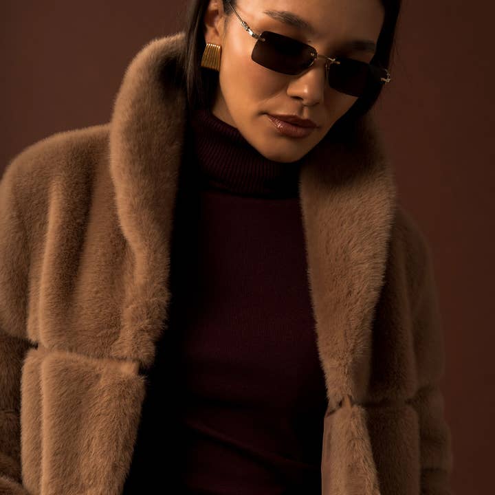 Long faux fur coat with wide ribbed effect for wholesale by FERRACHE