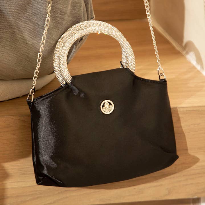 Black Evening Bag Rhinestone Gold Ring Handle for wholesale by VIA FIORE