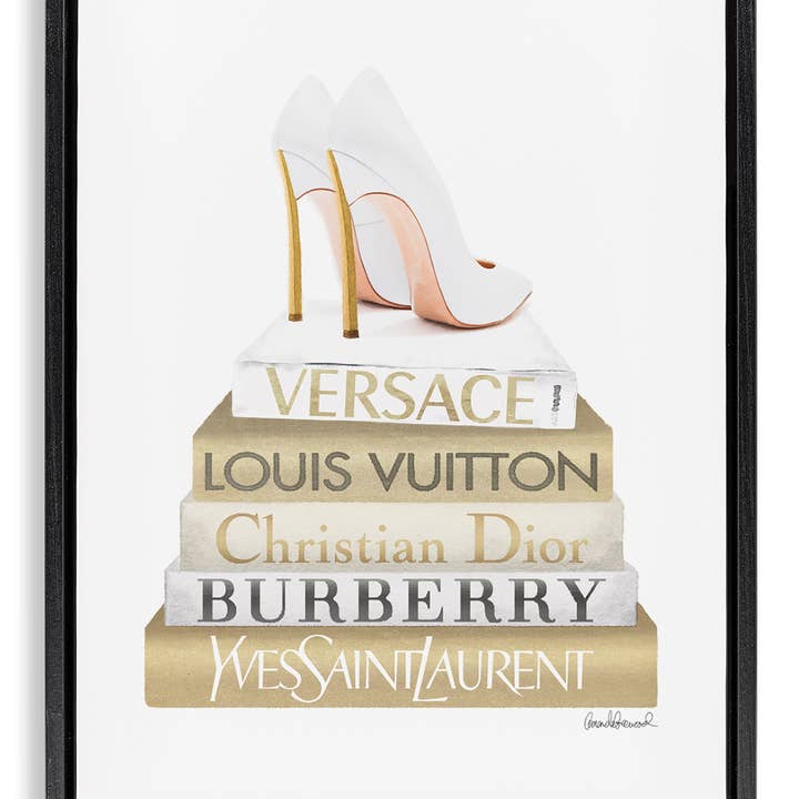 Gold & White Book Stack Floater Framed Art for wholesale by Stupell Industries