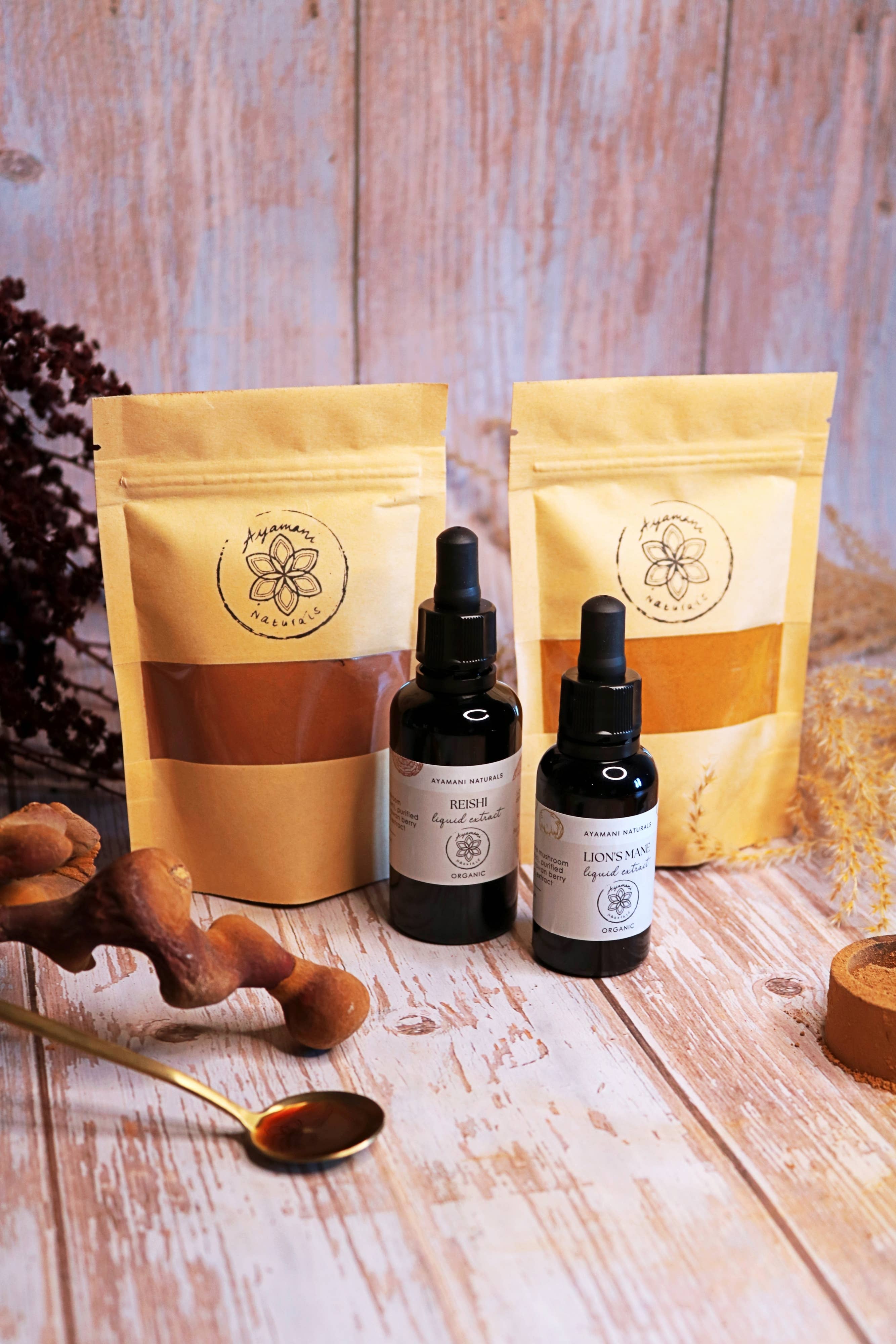 Ayamani Naturals - Wholesale Tincture - MUSHROOM RITUALS BOX | liquid extracts, cacao & golden latte5