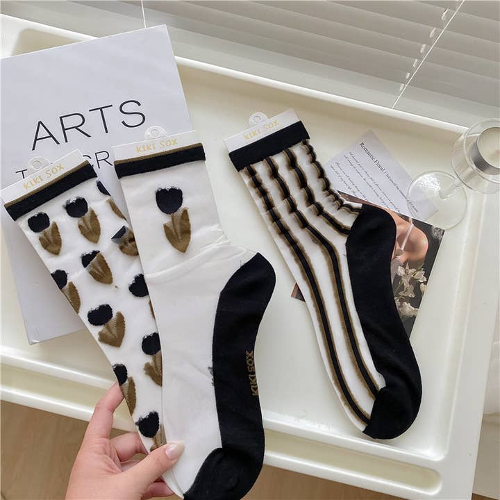 Tourtiwi - Wholesale Socks – Women's - Black Tulip Thin Mesh Socks3