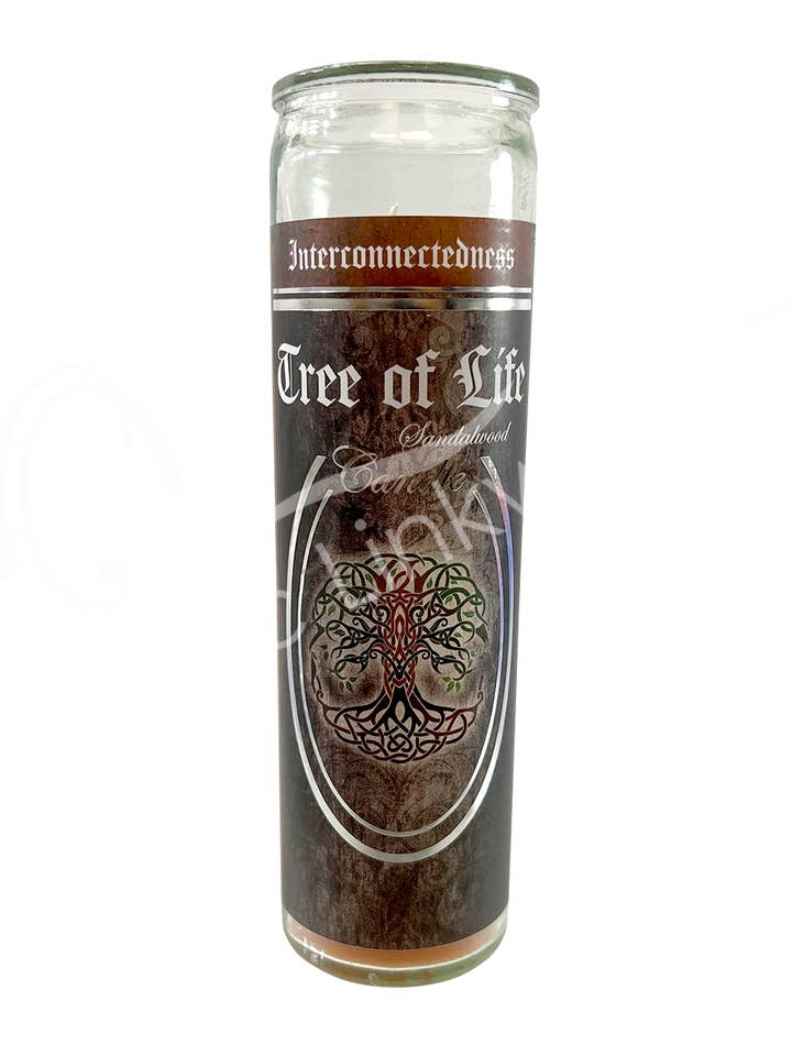 (PC)CANDLE - GLASS JAR SANDALWOOD/TREE OF LIFE 8"H X 2.25"DI for wholesale by Oceanic Linkways Inc