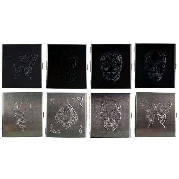 Novelty Closeout - Wholesale Cigarette Case - Smokezilla Hinged Metal Cigarette Case Assortment- 8/Pack0