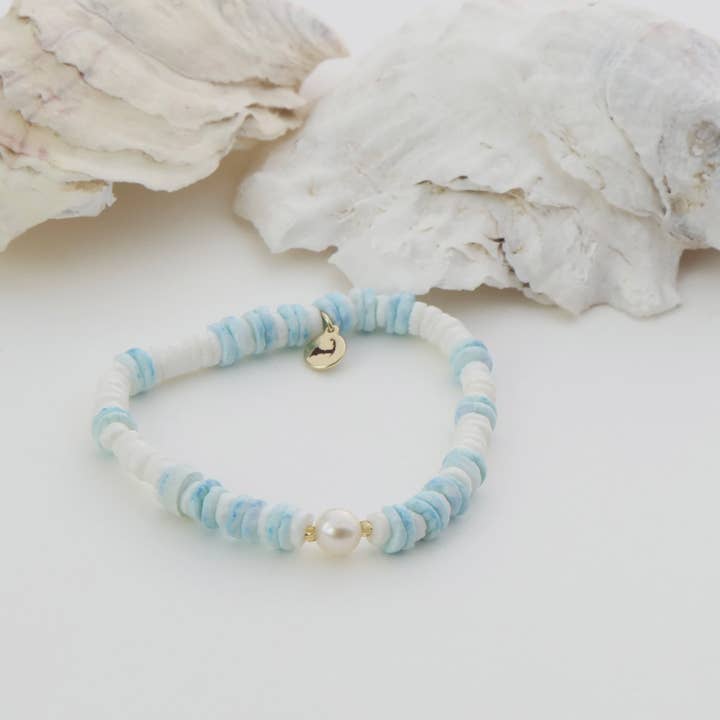 Puka Shell Ocean Breeze BRACELET Sky for wholesale by Cape Cod Chokers
