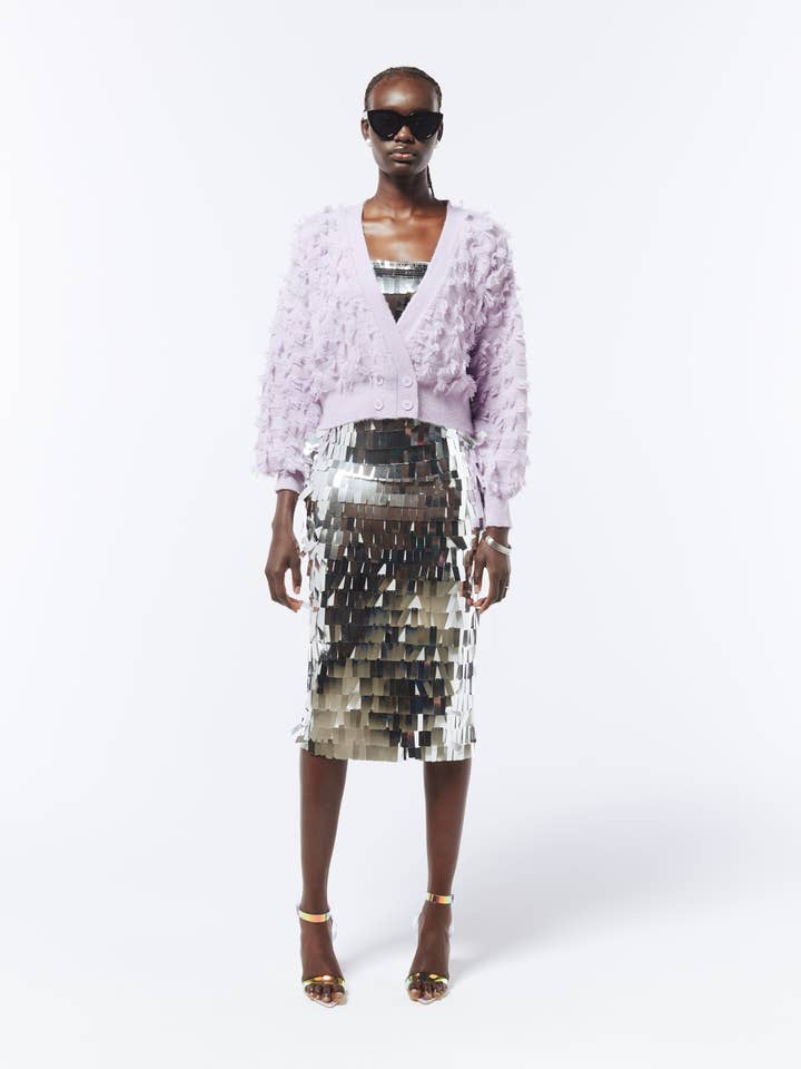 Fringed Checkerboard Cardigan II in Wisteria Purple voor wholesale door SOUR FIGS LONDON