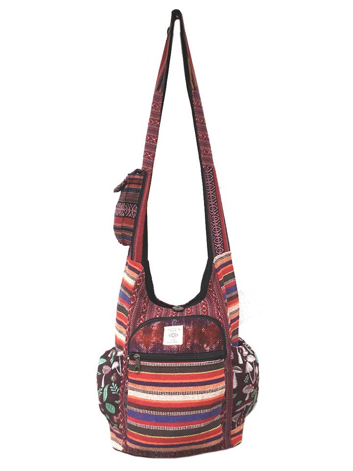 Sac hobo tribal en chanvre et coton Mushroom Pocket pour la vente par The Collection Royal / Royal Handicrafts