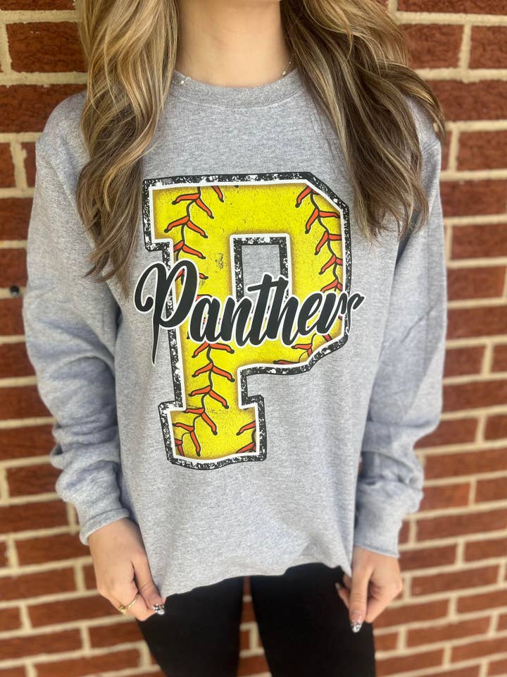 Custom Softball Letter Mascot Sweatshirt for wholesale by Adelle Linen