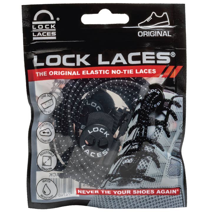 Black No-Tie Elastic Shoelaces for wholesale by LOCK LACES